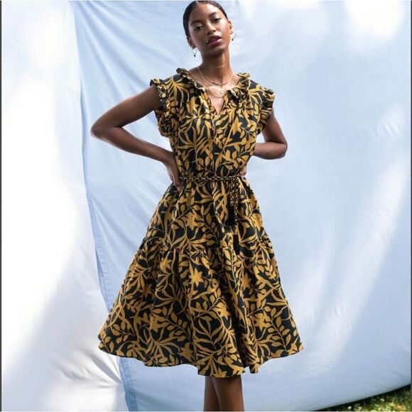Tucker Dani Dress Lime Figi Floral in Light Weight Cotton Ruffle Trim Tiered - Picture 1 of 2